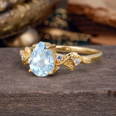 Pear Shaped Natural Women's Aquamarine Engagement Ring