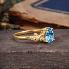 Pear Shaped Nature-Inspired Women's Aquamarine Engagement Ring