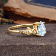 Pear Shaped Natural Women's Aquamarine Engagement Ring
