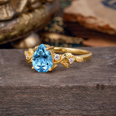Pear Shaped Nature-Inspired Women's Aquamarine Engagement Ring