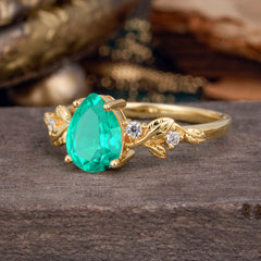 Pear Shaped Natural Women's Emerald Engagement Ring