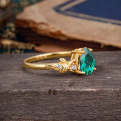 Pear Shaped Nature-Inspired Women's Emerald Engagement Ring