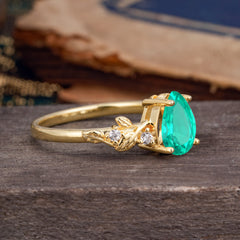 Pear Shaped Natural Women's Emerald Engagement Ring