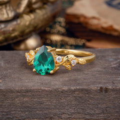 Pear Shaped Nature-Inspired Women's Emerald Engagement Ring