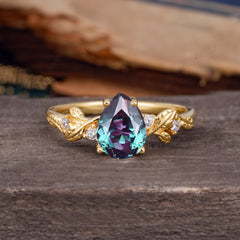 Pear Shaped Natural Women's Alexandrite Engagement Ring