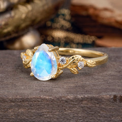 Pear Shaped Nature-Inspired Women's Moonstone Engagement Ring