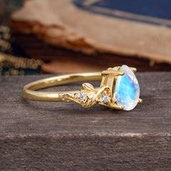 Pear Shaped Nature-Inspired Women's Moonstone Engagement Ring