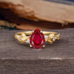 Pear Shaped Nature-Inspired Women's Ruby Engagement Ring