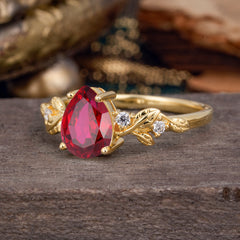 Pear Shaped Nature-Inspired Women's Ruby Engagement Ring