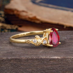 Pear Shaped Nature-Inspired Women's Ruby Engagement Ring