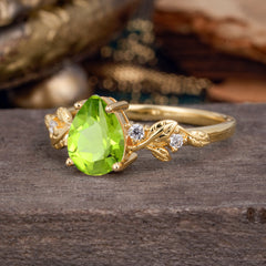 Pear Shaped Nature-Inspired Women's Peridot Engagement Ring