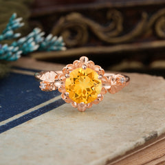 Classic Vintage 4-Prong Round Citrine Engagement Ring