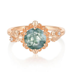 Classic Vintage 4-Prong Round Natural Moss Agate Engagement Ring