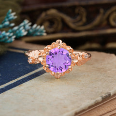 Classic Vintage 4-Prong Round Amethyst Engagement Ring