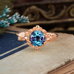 Classic Vintage 4-Prong Round Alexandrite Engagement Ring