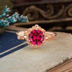 Classic Vintage 4-Prong Round Ruby Engagement Ring