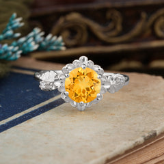 Classic Vintage 4-Prong Round Citrine Engagement Ring