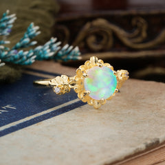 Classic Vintage 4-Prong Round Natural Opal Engagement Ring