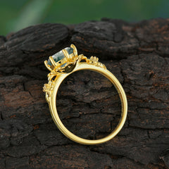 Classic Vintage 4-Prong Round Natural Moss Agate Engagement Ring