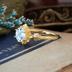 Classic Vintage 4-Prong Round Aquamarine Engagement Ring