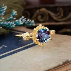 Classic Vintage 4-Prong Round Alexandrite Engagement Ring