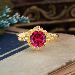 Classic Vintage 4-Prong Round Ruby Engagement Ring