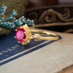 Classic Vintage 4-Prong Round Ruby Engagement Ring