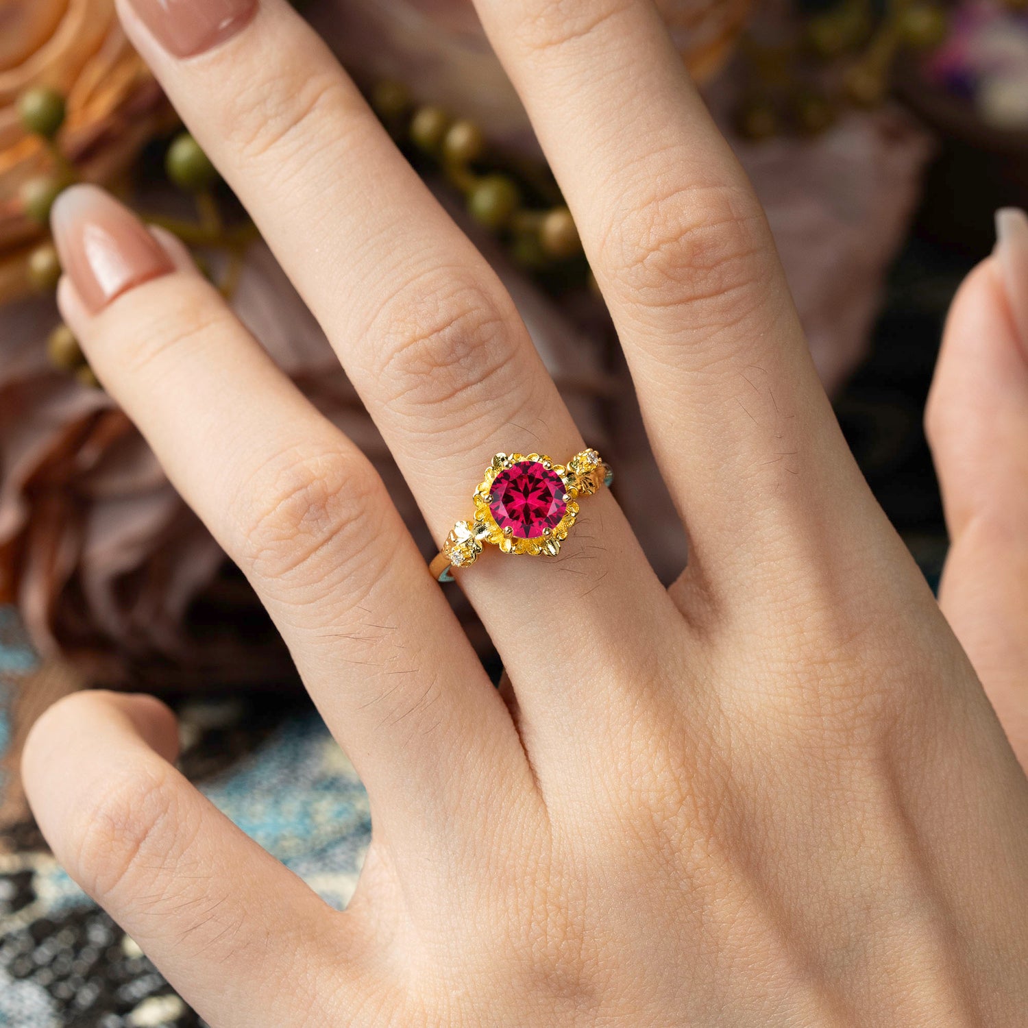Classic Vintage 4-Prong Round Ruby Engagement Ring