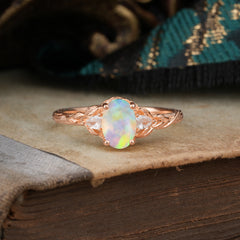 Timeless Classic Nature-Inspired 4-Prong Oval-Cut Natural Opal Engagement Ring