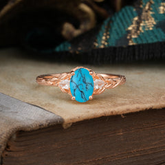 Timeless Classic Nature-Inspired 4-Prong Oval-Cut Natural Turquoise Engagement Ring