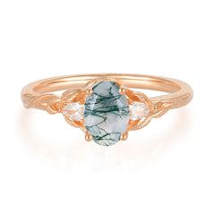 Timeless Classic Nature-Inspired 4-Prong Oval-Cut Natural Moss Agate Engagement Ring