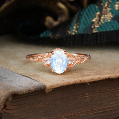 Timeless Classic Nature-Inspired 4-Prong Oval-Cut Moonstone Engagement Ring
