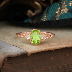 Timeless Classic Nature-Inspired 4-Prong Oval-Cut Peridot Engagement Ring