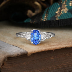 Timeless Classic Nature-Inspired 4-Prong Oval-Cut Sapphire Engagement Ring