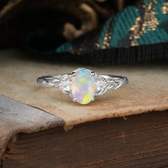 Timeless Classic Nature-Inspired 4-Prong Oval-Cut Natural Opal Engagement Ring