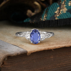 Timeless Classic Nature-Inspired 4-Prong Oval-Cut Tanzanite Engagement Ring