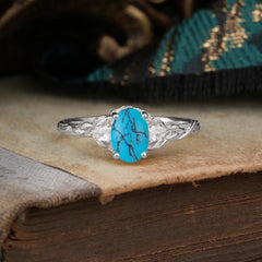 Timeless Classic Nature-Inspired 4-Prong Oval-Cut Natural Turquoise Engagement Ring