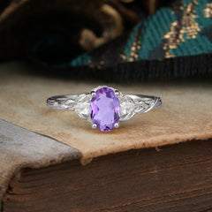 Timeless Classic Nature-Inspired 4-Prong Oval-Cut Amethyst Engagement Ring