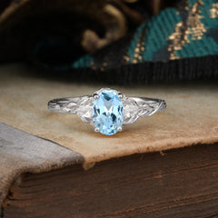 Timeless Classic Nature-Inspired 4-Prong Oval-Cut Natural Aquamarine Engagement Ring