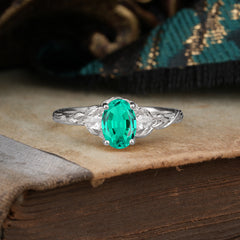 Timeless Classic Nature-Inspired 4-Prong Oval-Cut Natural Emerald Engagement Ring