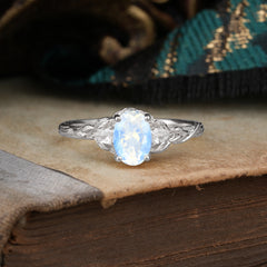 Timeless Classic Nature-Inspired 4-Prong Oval-Cut Moonstone Engagement Ring