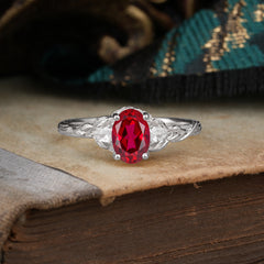Timeless Classic Nature-Inspired 4-Prong Oval-Cut Natural Ruby Engagement Ring