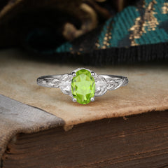 Timeless Classic Nature-Inspired 4-Prong Oval-Cut Peridot Engagement Ring