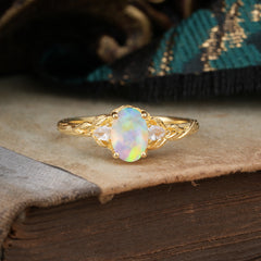 Timeless Classic Nature-Inspired 4-Prong Oval-Cut Natural Opal Engagement Ring