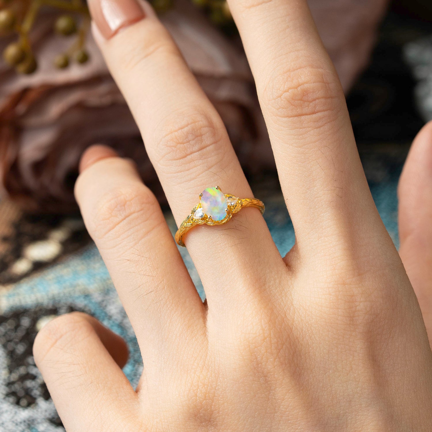 Timeless Classic Nature-Inspired 4-Prong Oval-Cut Opal Engagement Ring