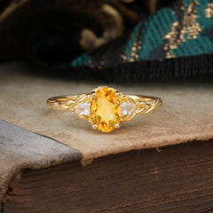 Timeless Classic Nature-Inspired 4-Prong Oval-Cut Citrine Engagement Ring