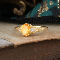 Timeless Classic Nature-Inspired 4-Prong Oval-Cut Citrine Engagement Ring