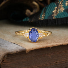 Timeless Classic Nature-Inspired 4-Prong Oval-Cut Tanzanite Engagement Ring