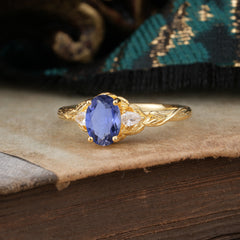 Timeless Classic Nature-Inspired 4-Prong Oval-Cut Tanzanite Engagement Ring