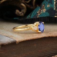 Timeless Classic Nature-Inspired 4-Prong Oval-Cut Tanzanite Engagement Ring